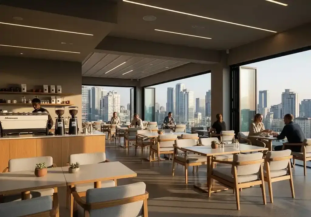 Thumbnail konten artikel iruka desain interior cafe minimalis estetika yang menjual.
