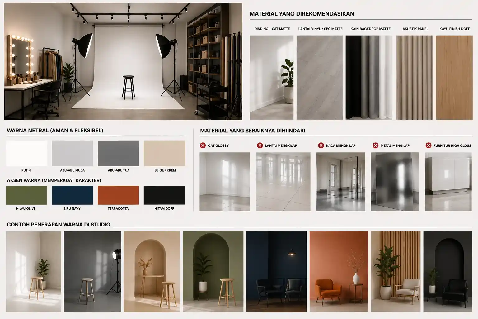 Rekomendasi material dan warna studio foto