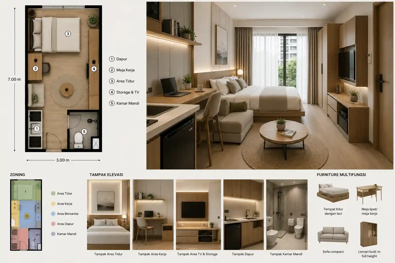 Strategi Layout untuk Apartemen Studio 21
